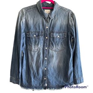Melrose and Market Denim Pearl Snap Frayed Womens Shirt Size S
